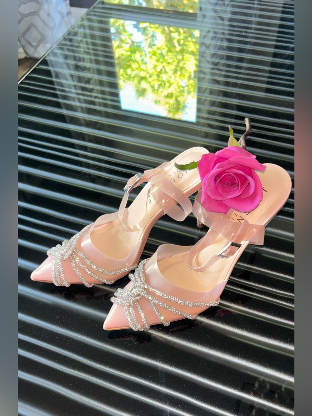 Journee Collection Pink Rhinestone Knot Pointed Toe Heels